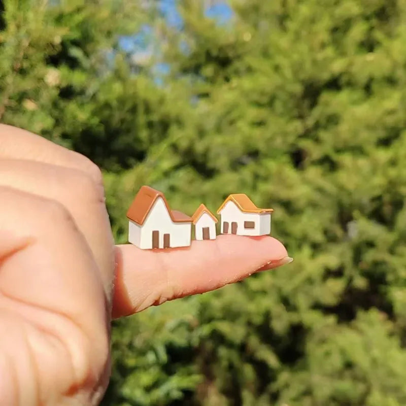 9 pcs mini house/little trees/miniatures cottage/shabby /cute/ fairy garden/gnome/moss terrarium home decor/crafts supplies -