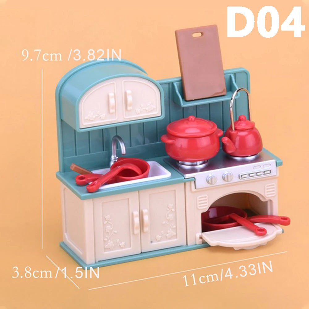 1:12 Miniature Furniture Forest Family Kitchen Toy Dining Table Dollhouse Accessories Bathroom Pretend Play For Girl Gifts To
