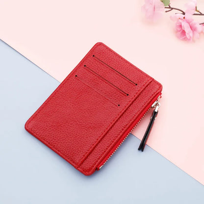 PU Leather Women ID Credit Bank Card Holder Zipper Slim Wallet Fashion Small Coin Purse Money Clip Case Cardholder Cover - Re