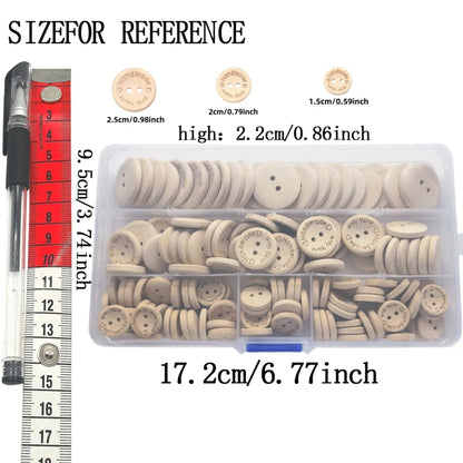 100/140 Pcs Assorted Sizes Wood Buttons Set, Natural Khaki Handmade with Love Tags for Sewing,Crafting, DIY Clothing Accessor