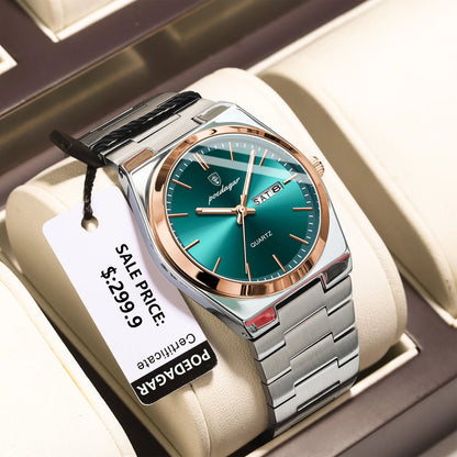 POEDAGAR Luxury Men's Watches Waterproof Luminous Date Week Men Watch Stainless Steel Casual Fashion Quartz Man Wristwatch Re