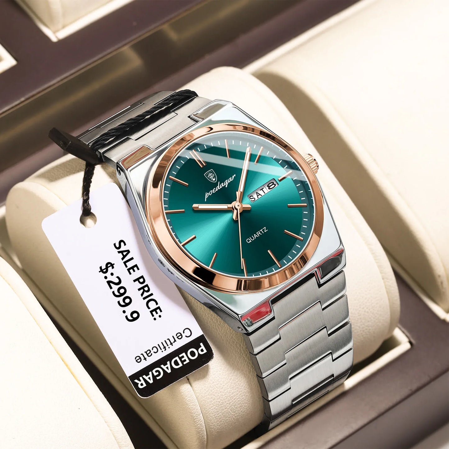 POEDAGAR Luxury Men's Watches Waterproof Luminous Date Week Men Watch Stainless Steel Casual Fashion Quartz Man Wristwatch Re