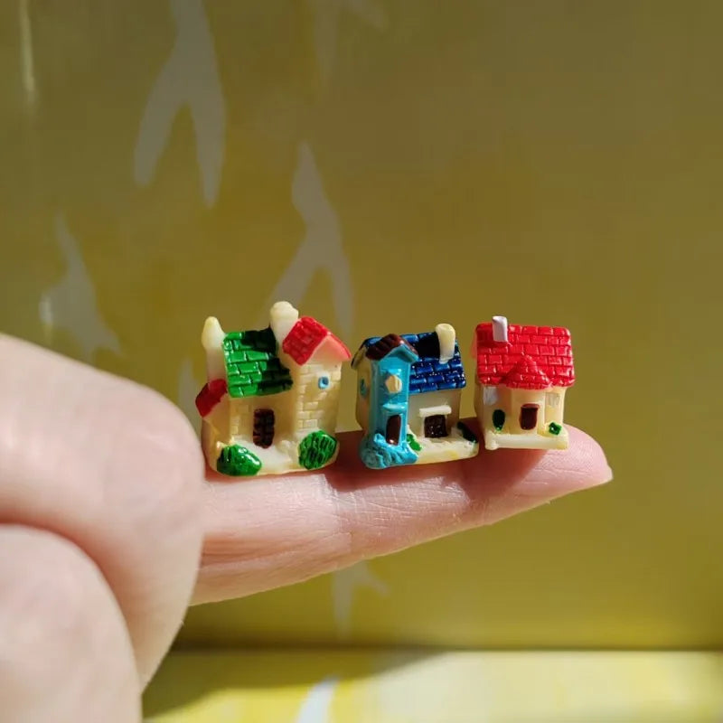 9 pcs mini house/little trees/miniatures cottage/shabby /cute/ fairy garden/gnome/moss terrarium home decor/crafts supplies -
