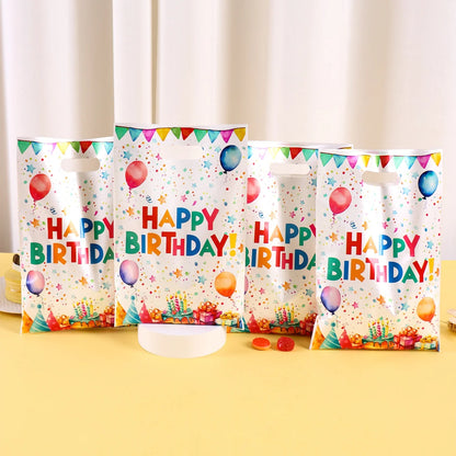 10/20/50pcs Happy Birthday Gift Bags Colorful Balloon Pattern Plastic Tote Bags for Adults Happy Birthday Party Decoration