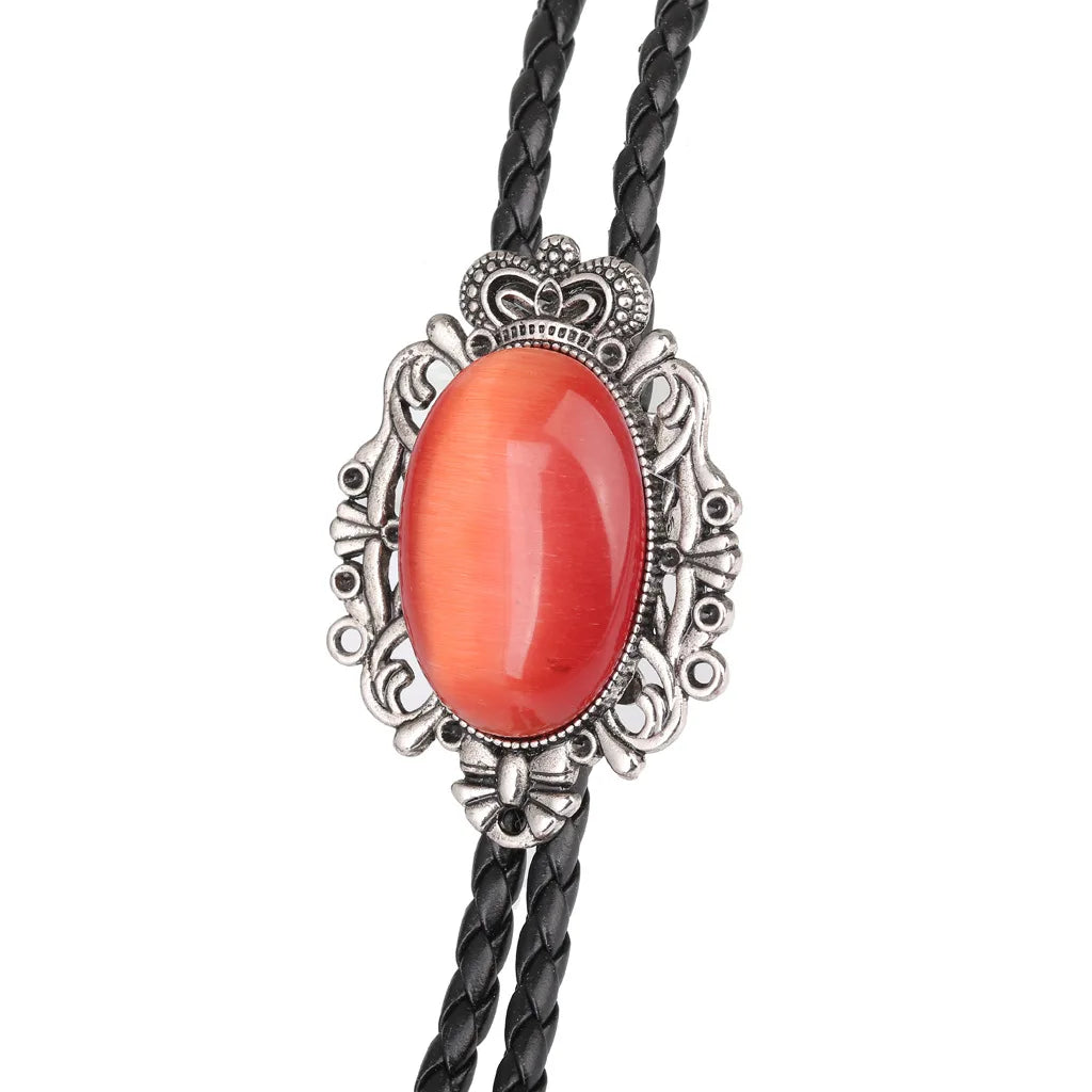 Bolo Tie Western Cowboy Opal Rodeo Leather Necktie