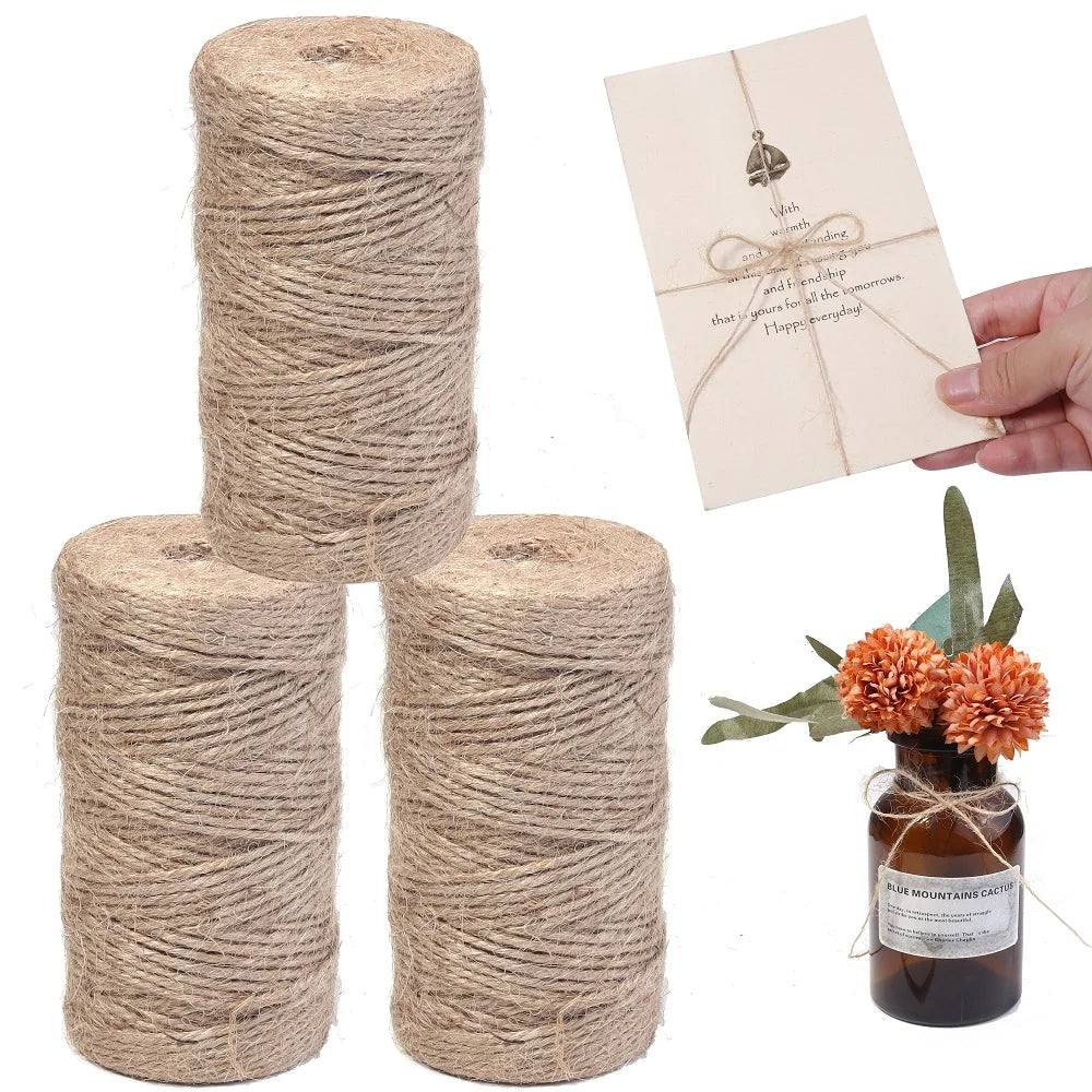 100Meters Natural Jute Rope String Ribbon Crafts DIY Vintage Jute Cord Twine Thread Sewing Gift Party Wedding Home Decoration