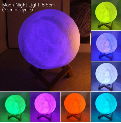 Moon Lamp LED Night Light Battery Powered With Stand Starry Lamp For Bedroom Decor Night Lights Kids Gift Moon Lamp - 7color 