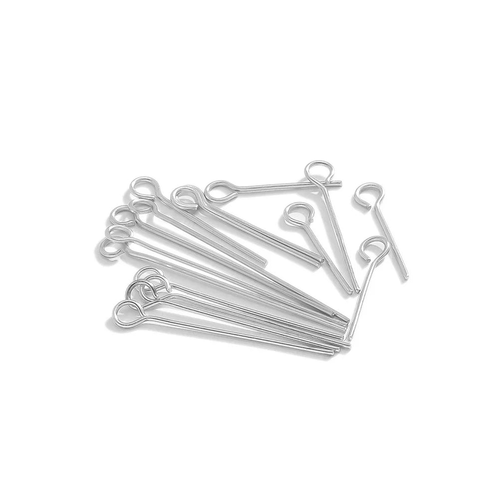 100Pcs 15-50mm Stainless Steel Water Gold Color Eye Pins Hooks Earrings Findings DIY for Jewelry Handmade Crafts Making 0.6mm