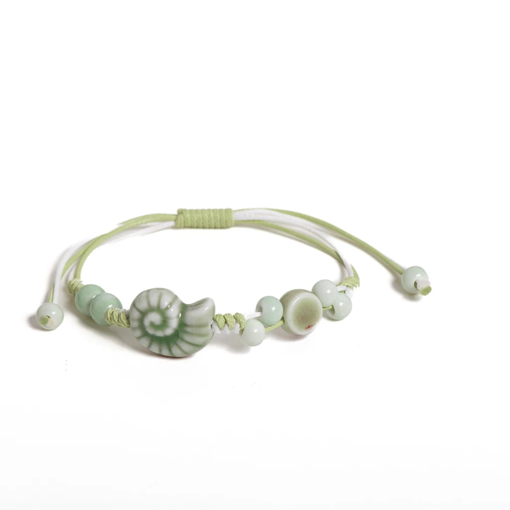 Handmade Ceramic Seashell Bracelet Adjustable Vintage Ocean Style Minimalist Jewelry Gift for Couples 154 - S00154F