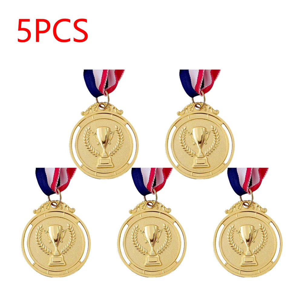 Gold Silver Bronze Trophy Award 1st 2nd 3rd Prize Medal Winner Reward Encourage Badge with Neck Ribbon for Kids Competitions 