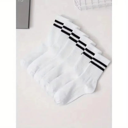 5 Pairs Of Men's Socks, Autumn And Winter Vintage Fun Fashion Athletic Socks, Sports Trend Socks - 6 pairs White