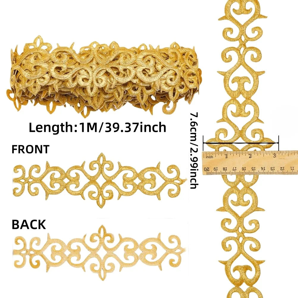1M Hot Melt Adhesive Metallic Lace Ribbon Crafts DIY Embroidery Lace Trim Iron on Flower 7.6cm Sewing Wedding Dresses Home De