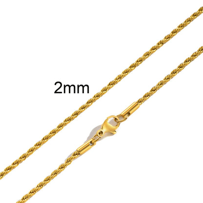 Punk Vintage Rope Chain Necklace for Men Women,Gold Color Stainless Steel Braided Twisted Chain,Hip Hop Casual Jewelry