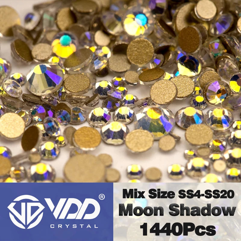 VDD SS4-SS20 Mix Size Clear Crystal Non-Hotfix Gold FlatBack Rhinestones Decorations DIY Glitter Stones 3D Nail Art Accessori