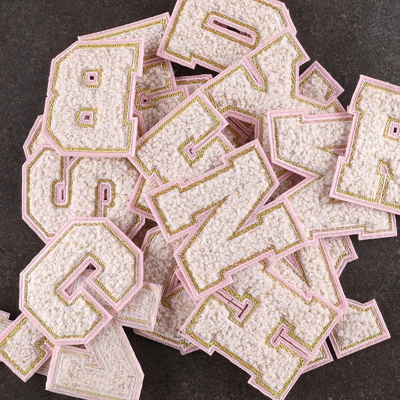 Pink Letters Towel Embroidered Iron On Sew On Patch Applique Diy Name Badges Alphabet Patches For Clothing Bag Accessories