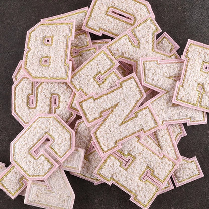 Pink Letters Towel Embroidered Iron On Sew On Patch Applique Diy Name Badges Alphabet Patches For Clothing Bag Accessories