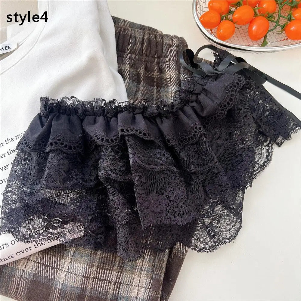 Lace Mini Skirts Women Elegant Sweet Lolita Short Skirts High Waist Y2k Streetwear Ruffle Skirts Lace Trim Butt Curtain Skirt