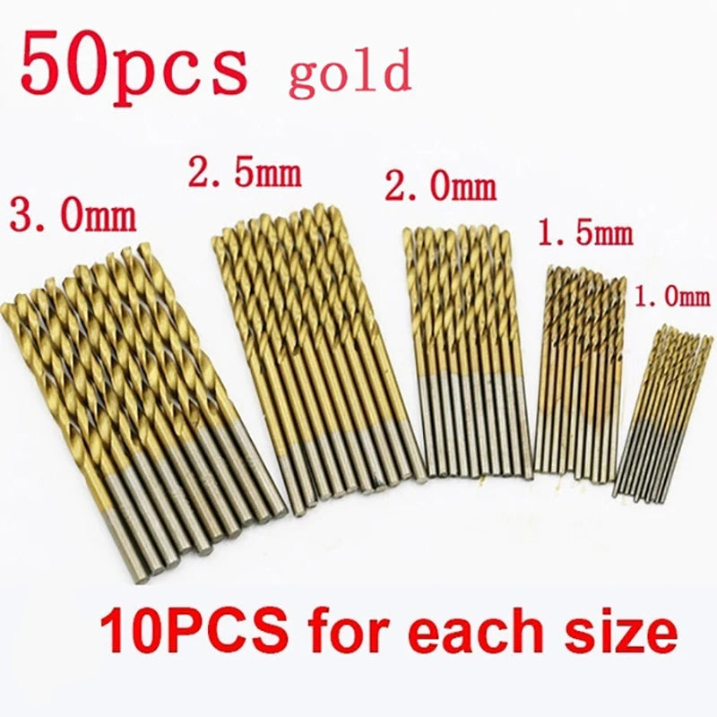 100/50Pcs Titanium Coated Drill Bits HSS High Speed Steel Set Tool Quality Power Tools 1/1.5/2/2.5/3mm - 50pcs Gold