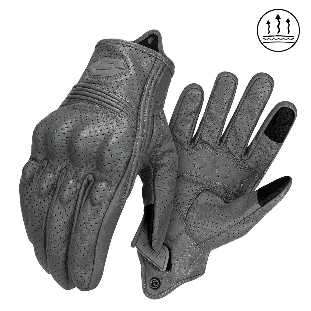 ​Vintage Leather Motorcycle Gloves Summer Breathable Unisex Biker Gloves With Anti-Slip Ventilation Design Motorbike Ride Glo