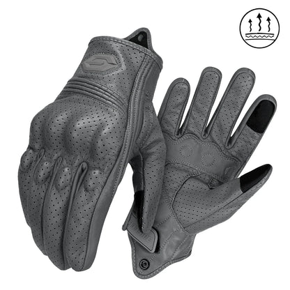 ​Vintage Leather Motorcycle Gloves Summer Breathable Unisex Biker Gloves With Anti-Slip Ventilation Design Motorbike Ride Glo
