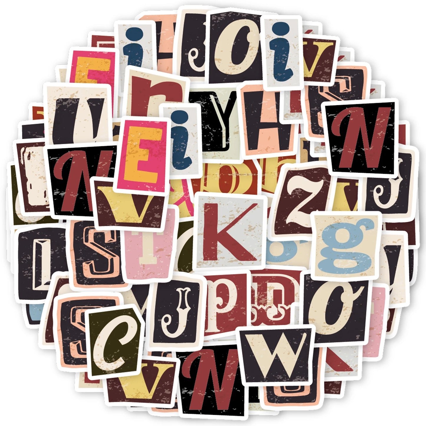52pcs Vintage Letter Pattern Stickers for Laptops, Phone Cases, Water Bottles, Suitcases, Children's Toys, Back To School Sea