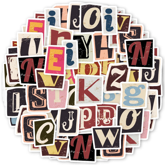 52pcs Vintage Letter Pattern Stickers for Laptops, Phone Cases, Water Bottles, Suitcases, Children's Toys, Back To School Sea