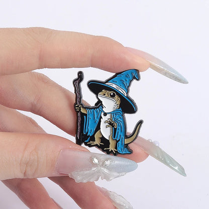 Lizard Wizard Enamel Pins Punk Gothic Blue Animal Metal Brooches Decorate Backpack Clothes Lapel Badge Funny Jewelry Gifts
