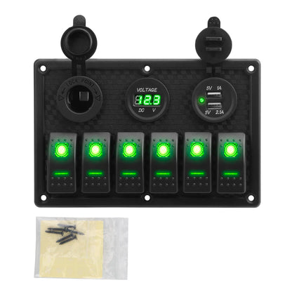 24V 12V 6 Buttons Switch Panel With Digital Voltmeter Tester USB Chargers 3.0 Light Toggle Car Power Adapter Marine Boat Cara