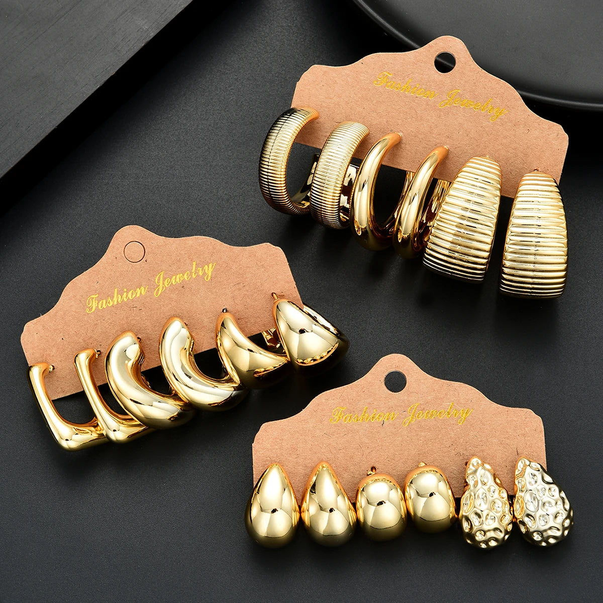 18Pcs/Set Vintage Punk Waterdrop Hoop Earring for Women Fashion Gold Silver Color Exaggerated CCB Earring Daily Wear Jewelry 