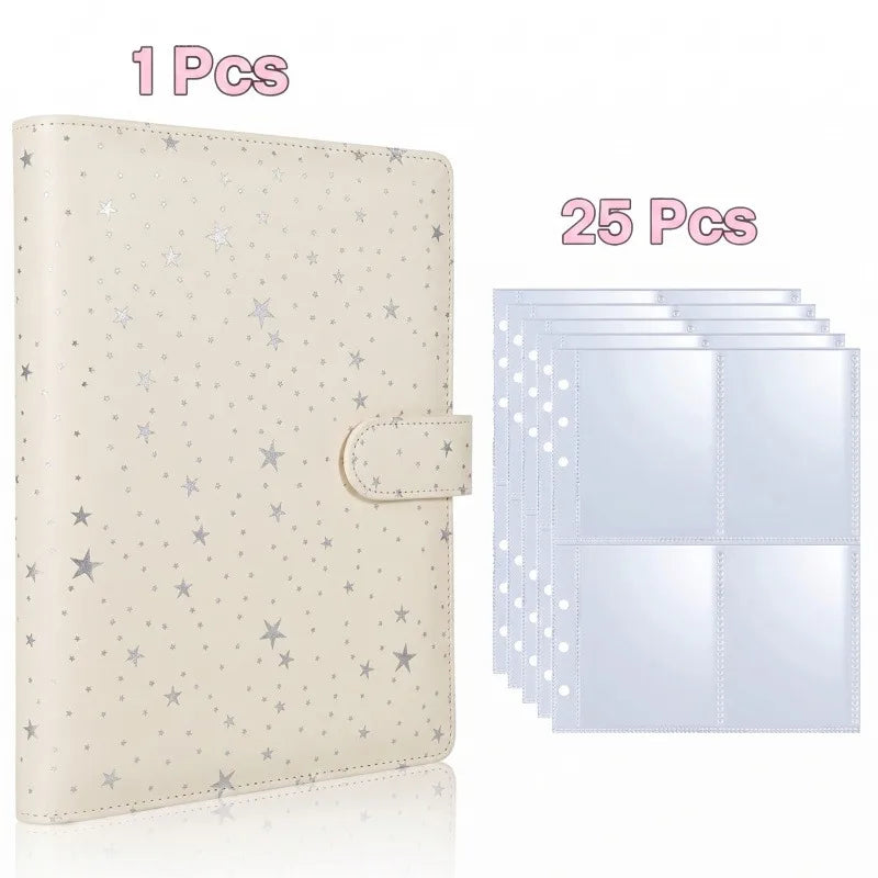 25pcs Page(4 Grids) Photo Card A5-Binder Kpop Photo Albums Idol Cards Loose-leaf Collect Book Binder Photocard Holder - White