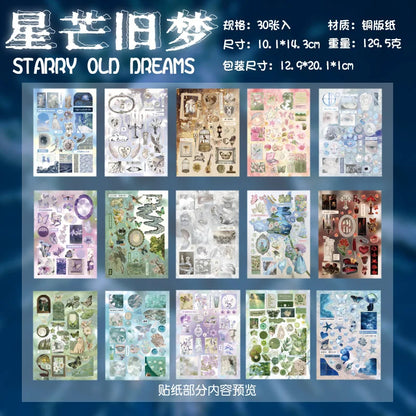 30sheets Kawaii Ins Roaming Dream Core Die Cutting Sticker Book DIY Scrapbooking Decoration Journal Aesthetic Sticker - Blue 