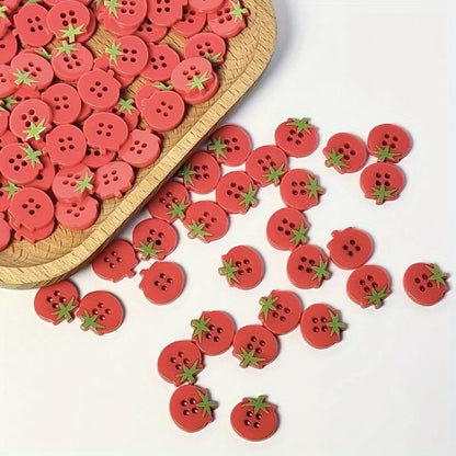20pcs Cute Tomato Design 4-Hole Buttons, Red Resin Craft Buttons for DIY Fashion Apparel and Decorations