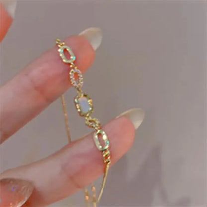 Elegant Red Crystal Zircon Metal Chain Bracelets for Women Colorful Heart Bracelets Party Wedding Wrist Charms Jewelry Gift