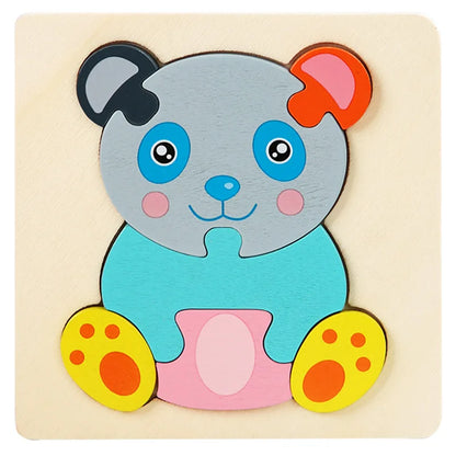 Kids Wooden Toys 3D Wood Puzzle Cartoon Animals Cognitive Jigsaw Puzzle Early Learning Educational Toys For Children Gift - P