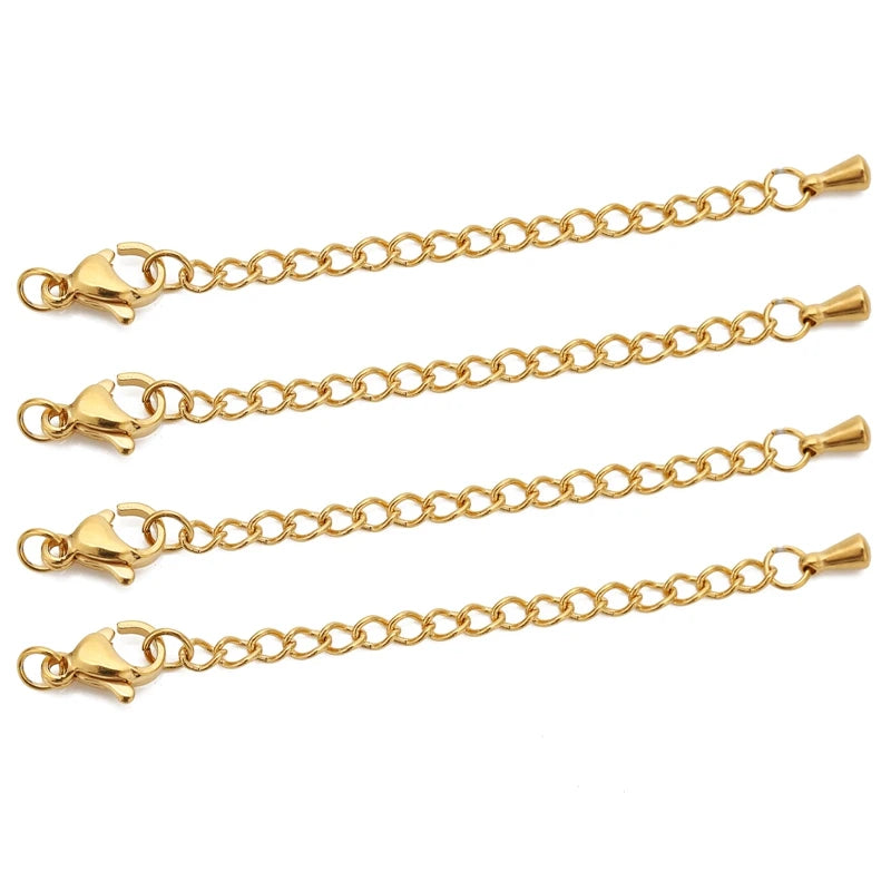 10pcs Stainless Steel Extension Chains with Lobster Clasps Connector Link Necklace Tail Making DIY Bracelet Accessories Suppl