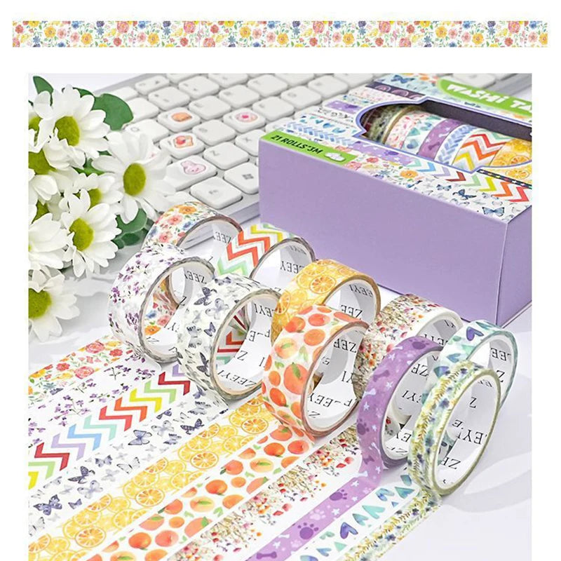 Washi Tape Set, 3/21 Rolls, Assorted Sizes, Floral 3m/Roll Washi Tape for Scrapbook, Arts, Crafts, Journals Planners Decorati