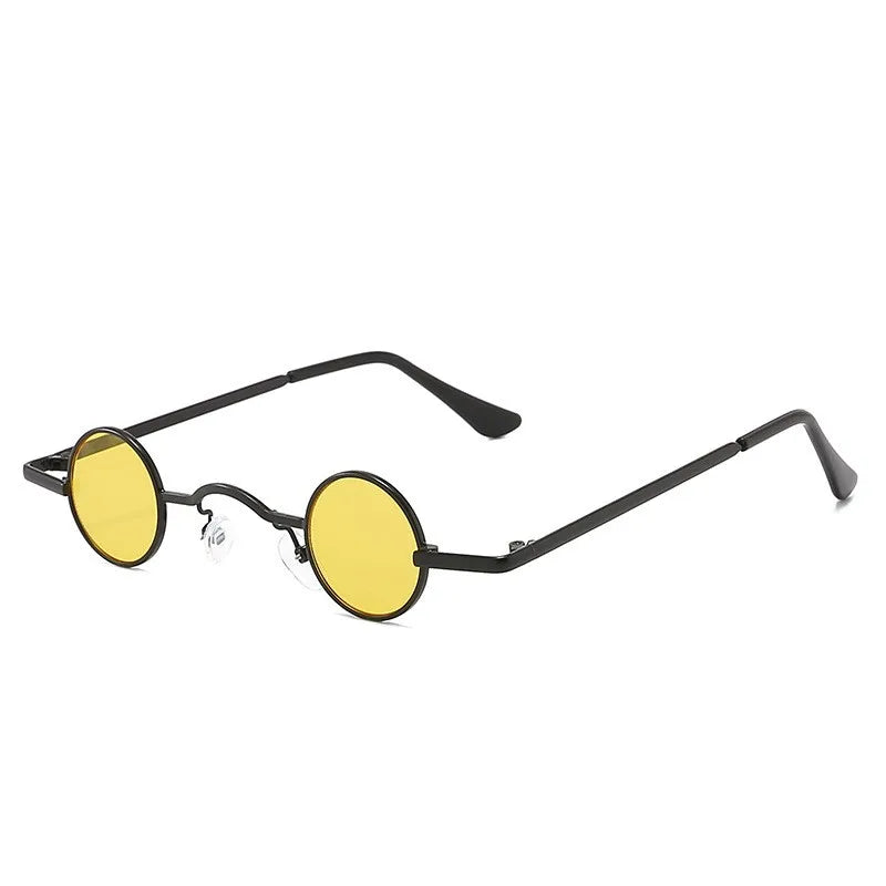 Vintage Rock Punk Man Sunglasses Classic Small Round Sunglasses Women Wide Bridge Metal Frame Black Lens Driving Eyewear - ye