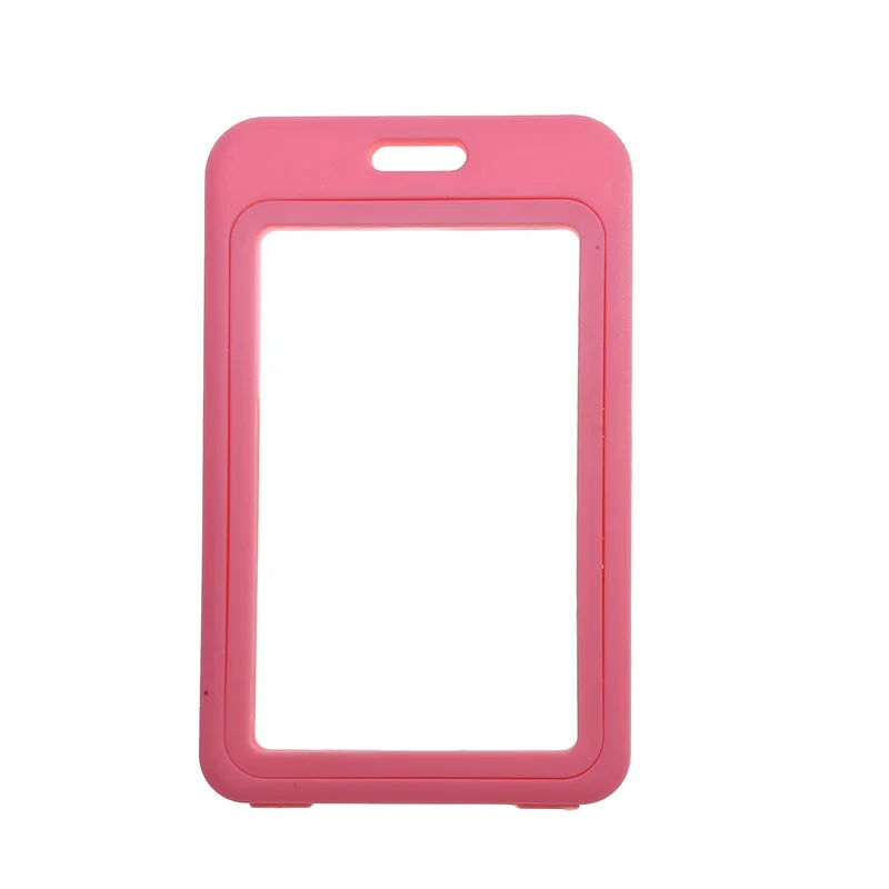 1pc Cute Double Sided Transparent ID Card Holder Waterproof Name Badge Holder Horizontal Id Badge Holder - Pink