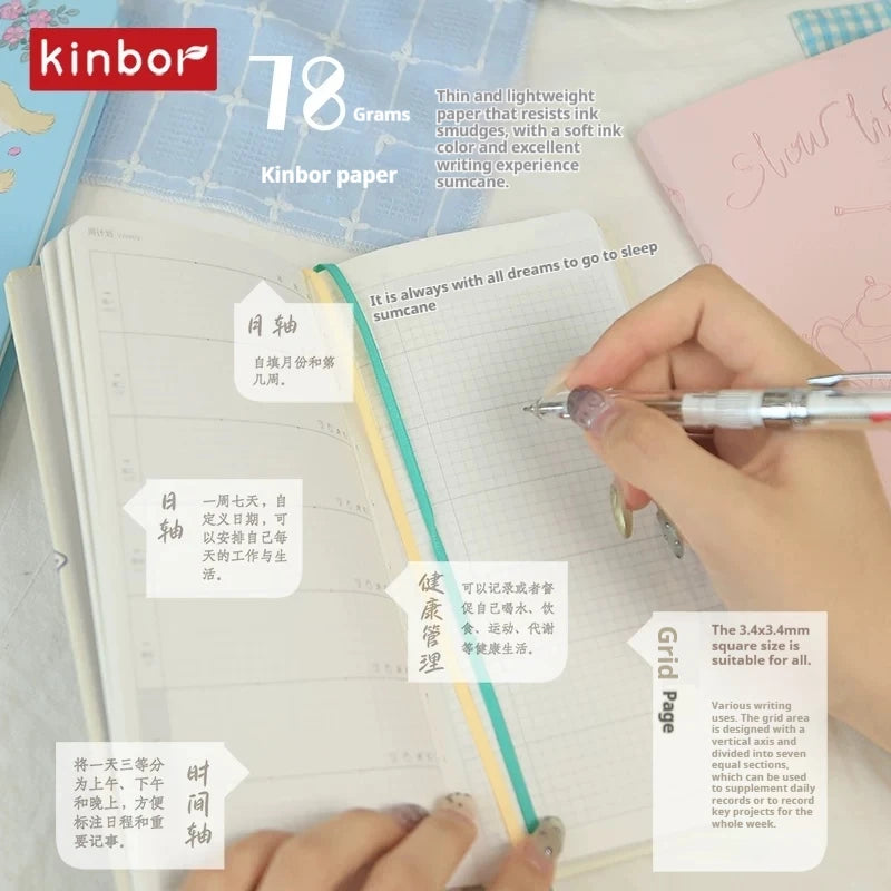 Kinbor Original Undated Weekly Planner, Illustrated Hardcover Journal with Two Pages Per Week, Portable To-Do List Notebook S