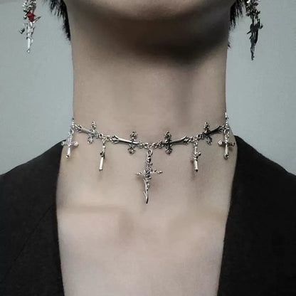2024 Retro Style Texture Join Necklaces For Women Silver Color Stainless Steel Neck Chains For Women Jewelry Chocker