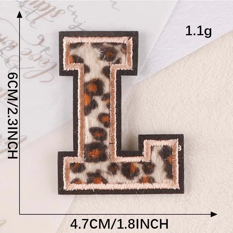 A~Z English Alphabet Letters Badge Patches,Leopard Print Applique Embroidery Iron on Stickers for Clothing,DIY Name Garment