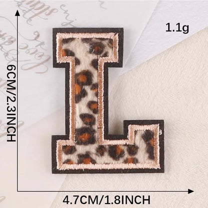 A~Z English Alphabet Letters Badge Patches,Leopard Print Applique Embroidery Iron on Stickers for Clothing,DIY Name Garment -