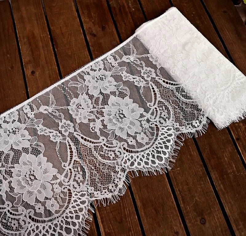 3m long 26cm wide quality eyelash lace fabric handmade diy dress skirt accessories - white