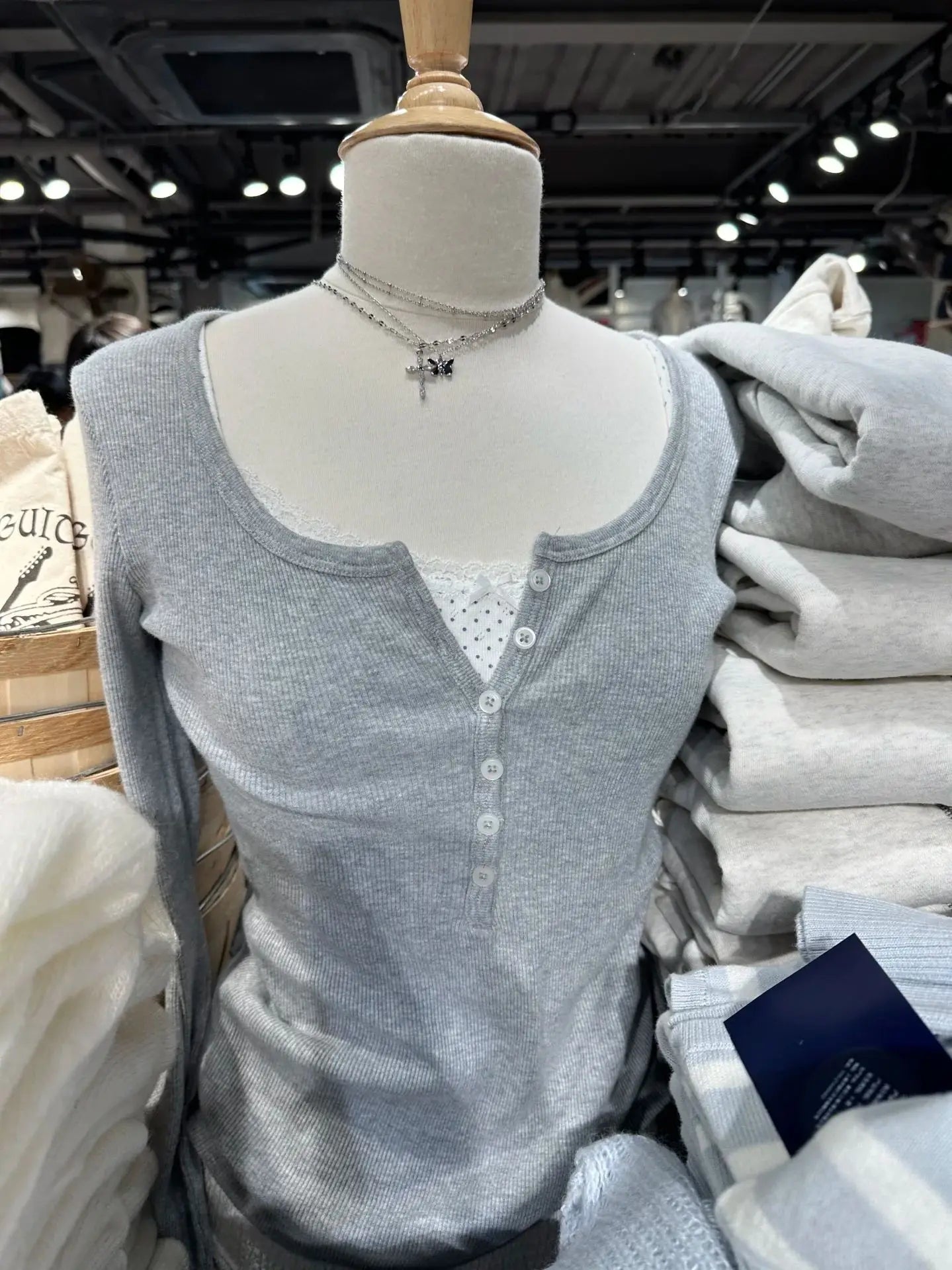 Six Buttons Ribbed Long Sleeve T-shirts Women Spring Round Neck Cotton Slim Tee Top Female Sweet Cute Pink Tshirt Y2k Tops Ne