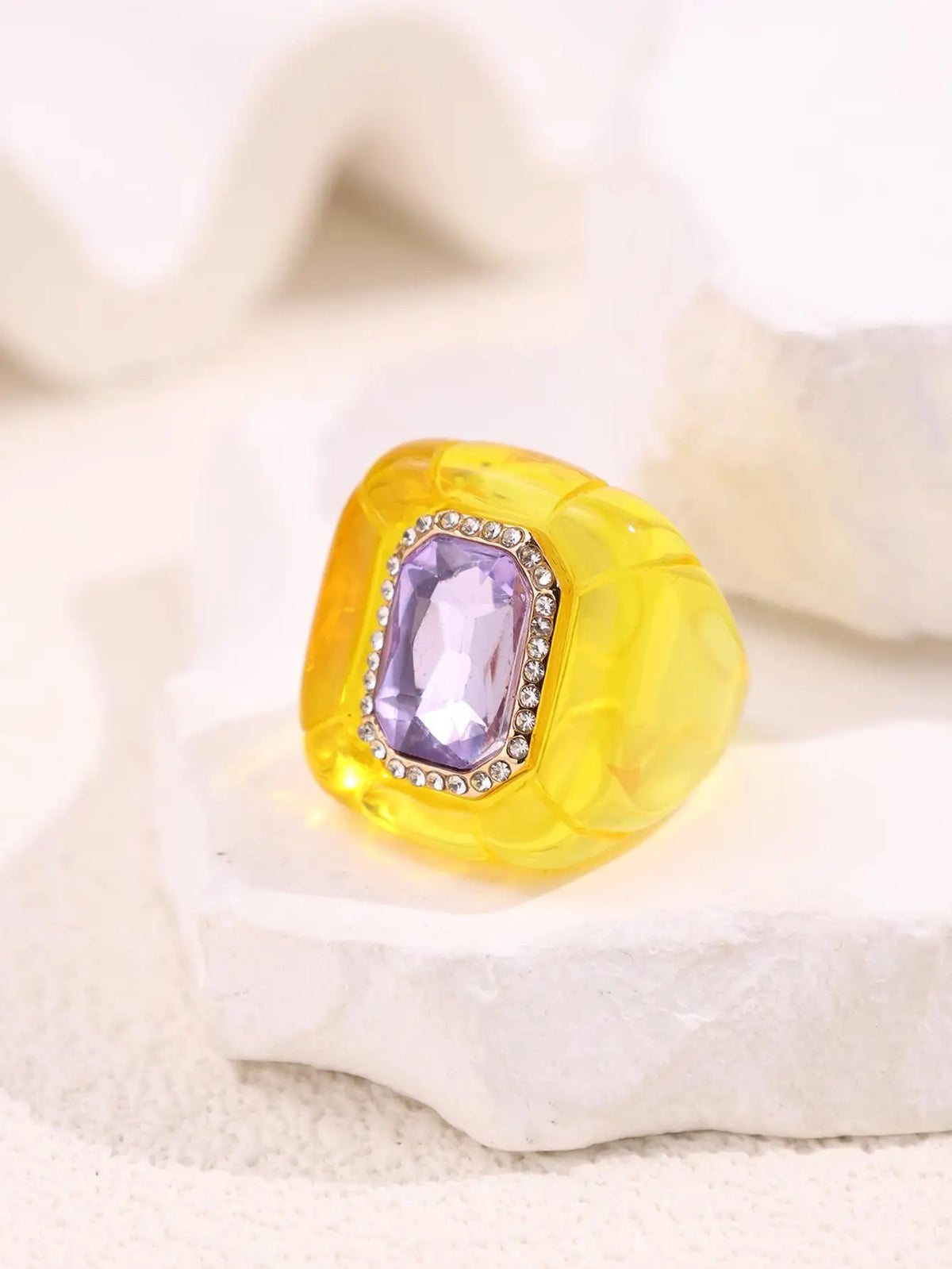 Colorful Diamond-Studded Gemstone Resin Ring Sparkling, Unique, Fashionable Women's Jewelry Perfect for Parties Banquets NEW 