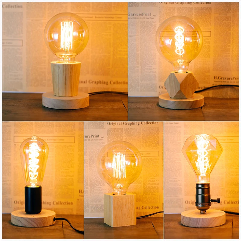 Modern Wood Table Lamp Retro E27 Desk Deco Light Indoor Art Lamps Living Room Bedroom Bedside Decoration Bar Lights Base EU P