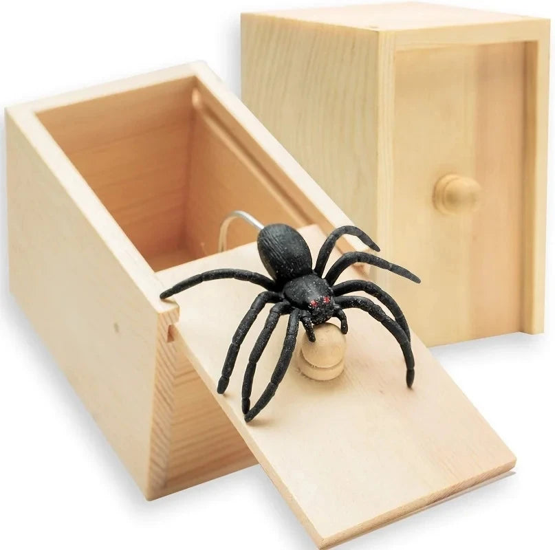 Spider Prank Box Pop Out Rubber Spider Handmade Wood Scare Box Party Game Surprise Joke Funny Trick Toy for Kids Halloween Gi