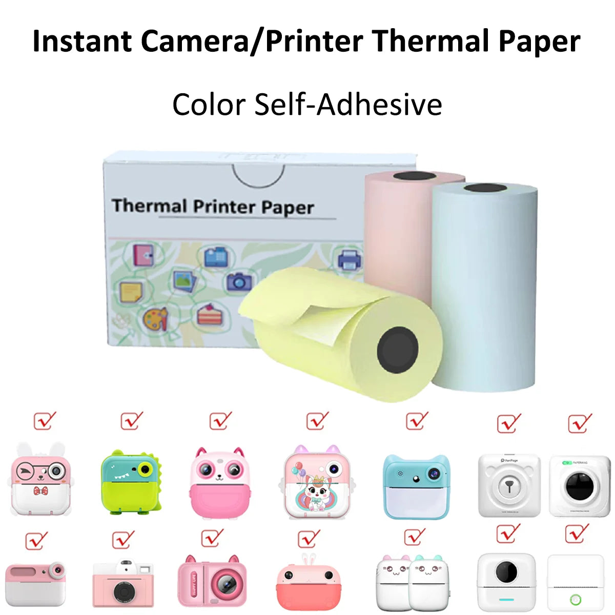 Kids Camera Instant Print Refill for Kids Instant Camera Thermal Printing BPA Free,57x25mm White Non-Adhesive Photo Print Rol