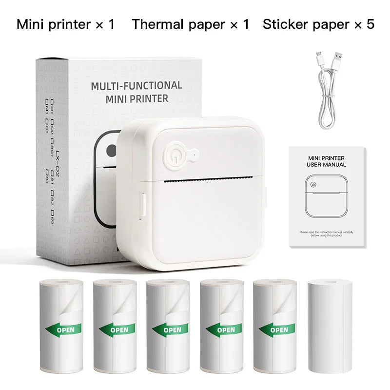 DOLEWA D8 Portable Mini Printers Wireless Bluetooth Inkless Sticker Maker - D8-w 5stikers