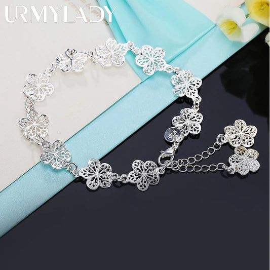 Hot wedding 925 sterling silver bracelet beautiful flowers for women classic fashion jewelry 20CM